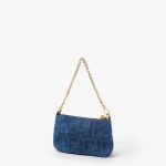 FENDI Baguette Pouch Mini Blue flocked FF denim pouch - Image 4